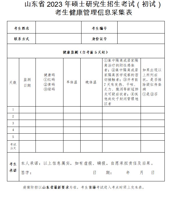 山东省2023年硕士研究生招生考试（初试）考前提醒